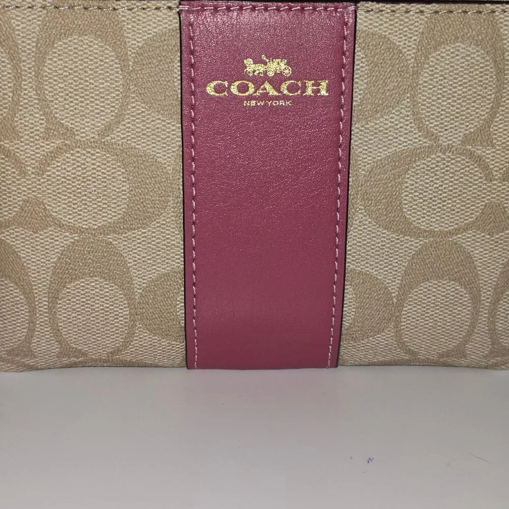 Coach Corner Zip Wristlet in Tan Raspberry Signature Canvas, SOLD OUT - Picture 2 of 5